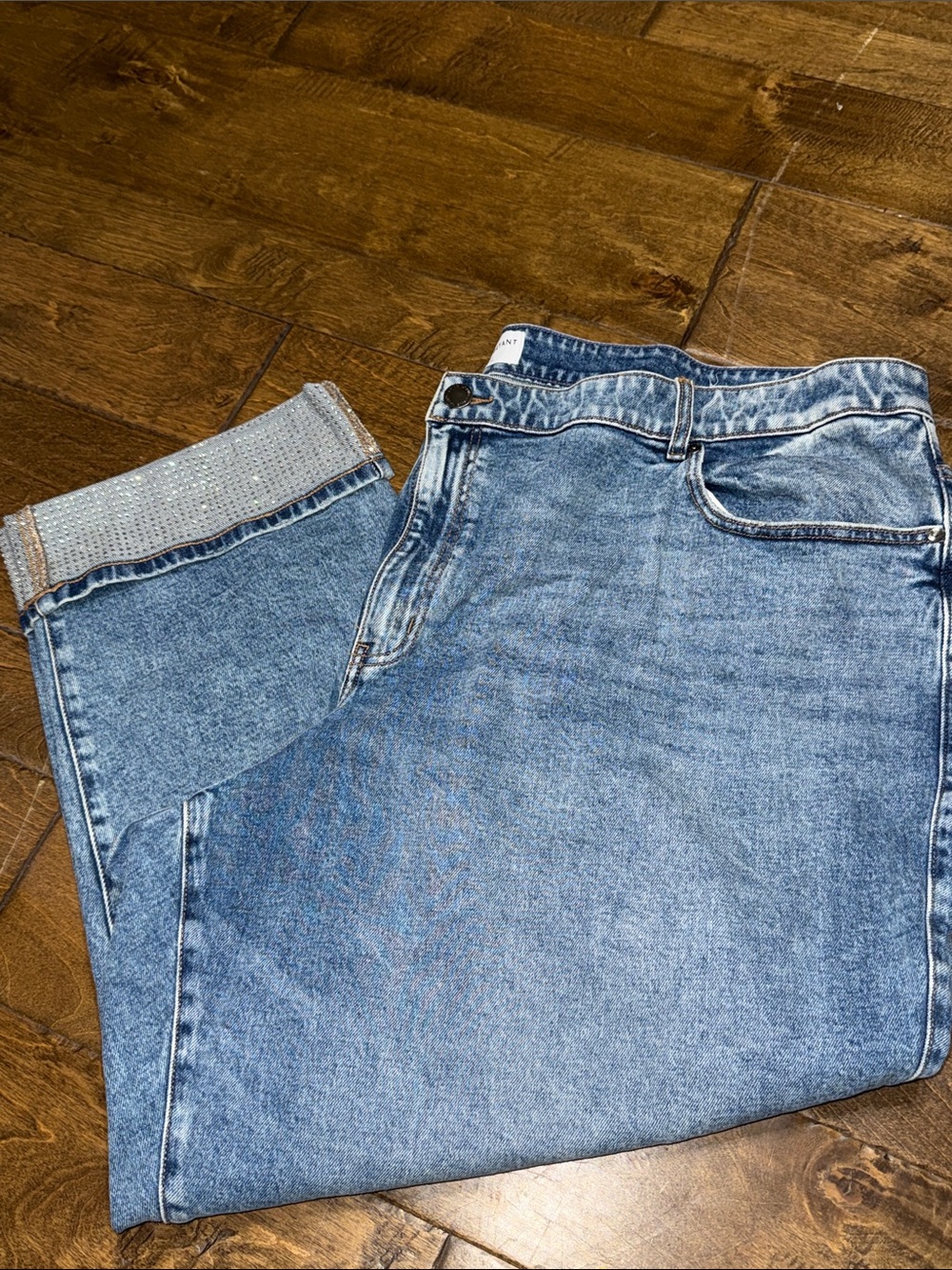 Lane Bryant Light Blue Rhinestone Cuff Cropped Jeans